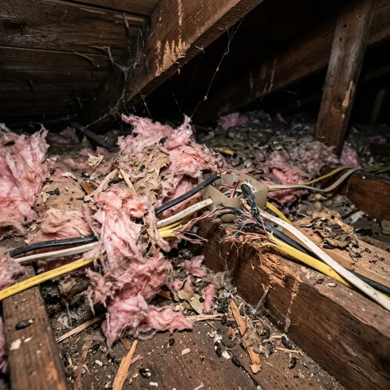 Contaminated ceiling insulation being assessed in a Alfredton roof space