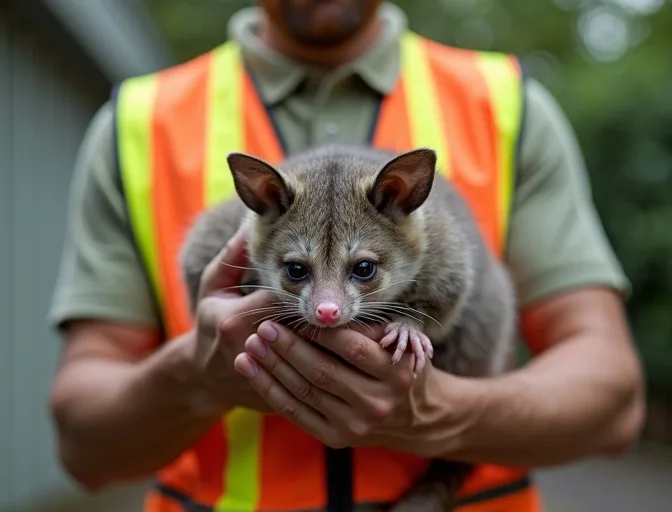 Animal handler safely recovering a deceased possum in Alfredton